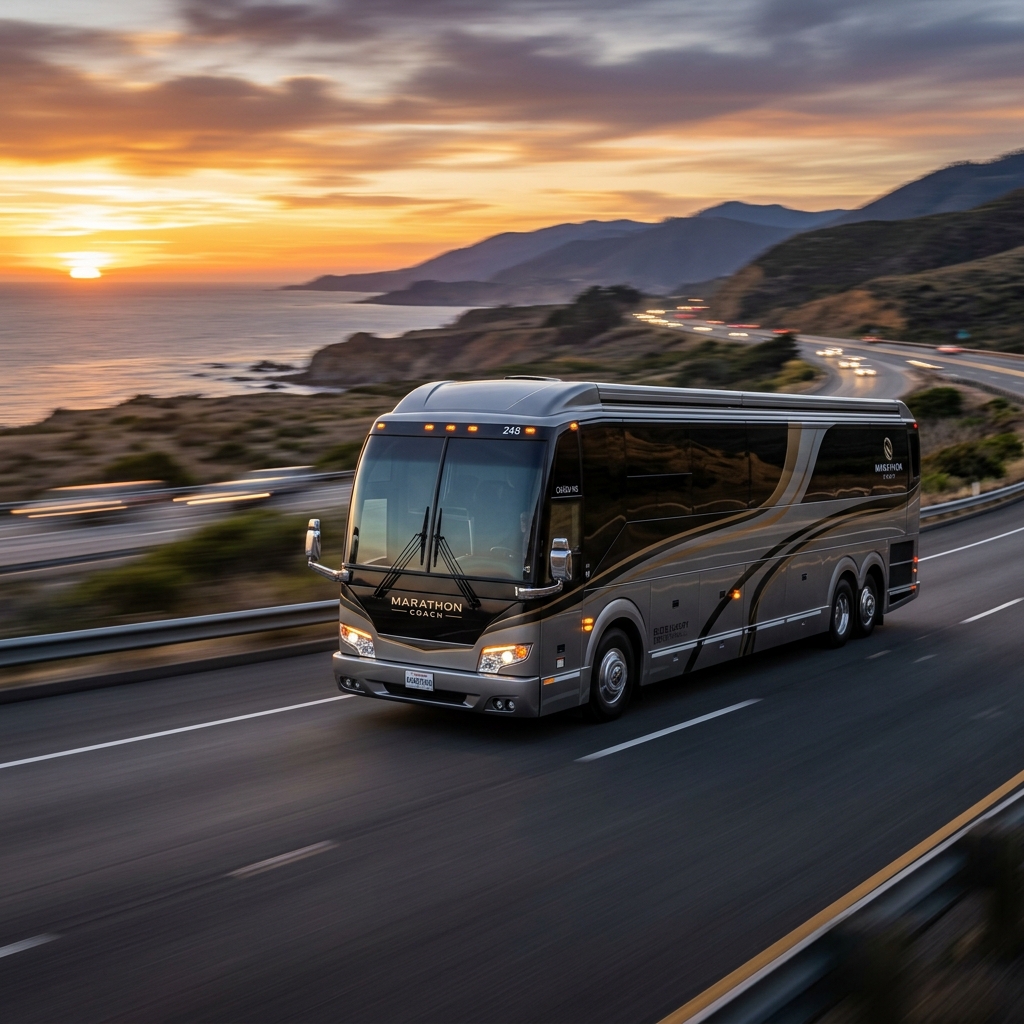 Luxury Bus Fleet Sunset
